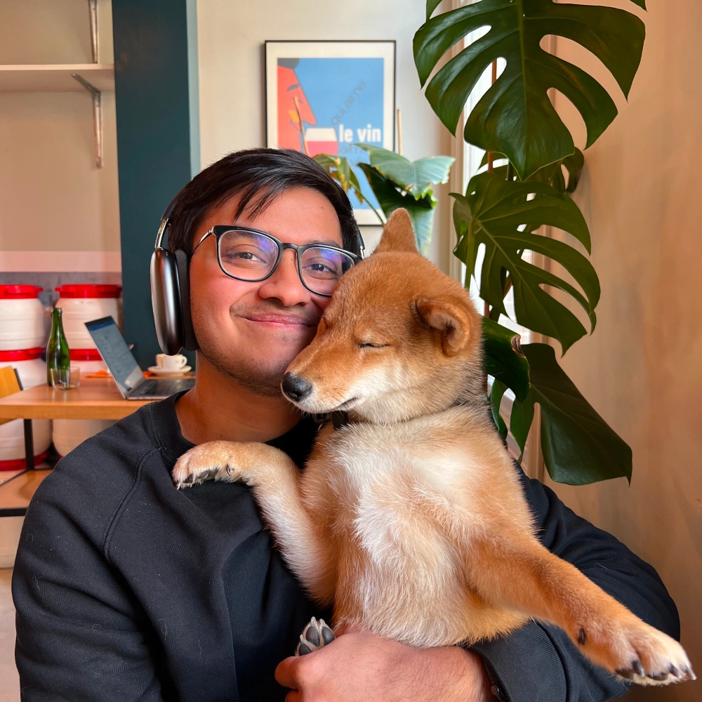Amrith with Sando, his shiba
